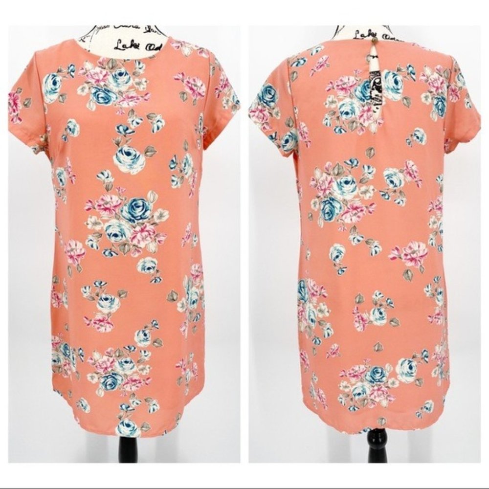 GIBIU Floral Shift Dress Keyhole Button Back M